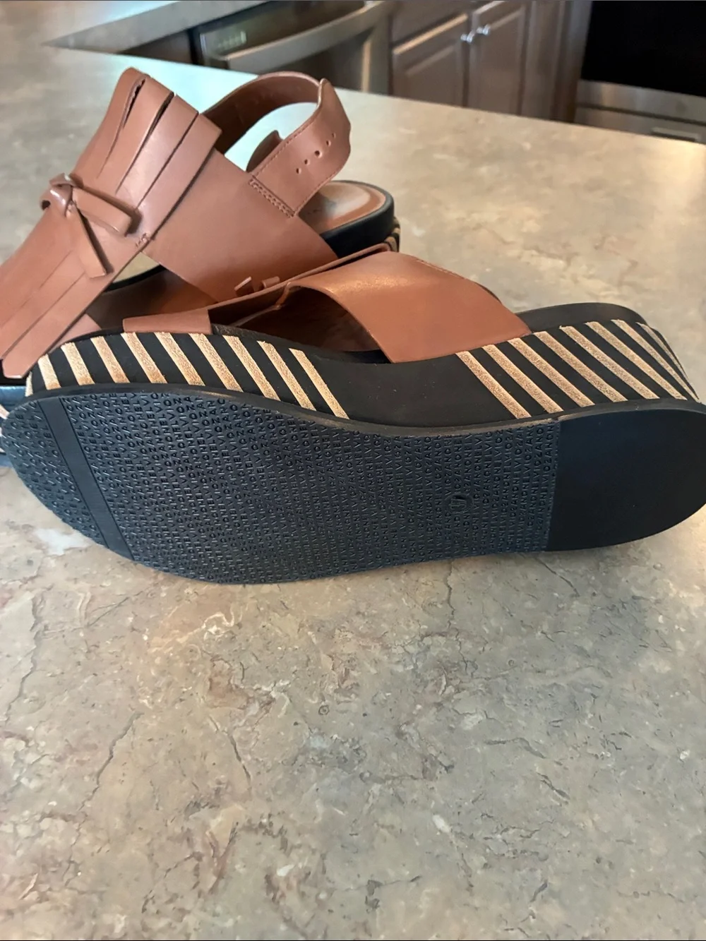 Women's Tan Platform Sandals with Fringe Cross-Strap
